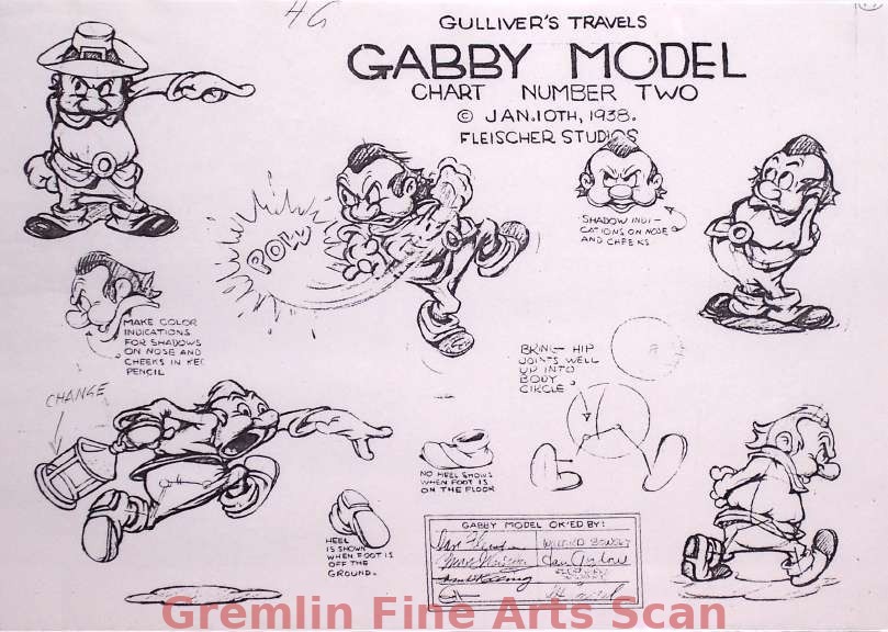 GULLIVER’S TRAVELS 1938 Xerox model sheet of Gabby.