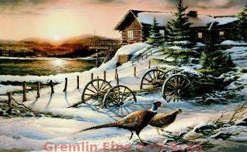 TERRY REDLIN - PEACEFUL EVENING Terry Redlin Open, numbered edition depicting the Chinese Ringneck Pheasant in the snow covered field.
