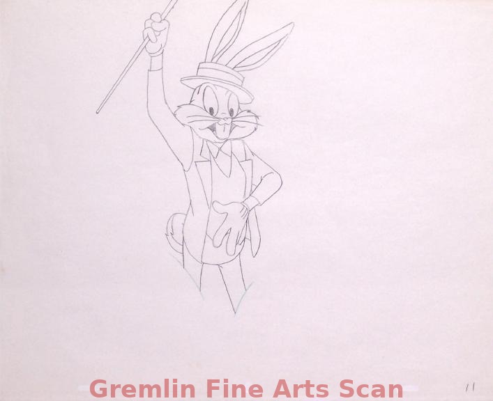 THE BUGS BUNNY SHOW 1960’s Animation Drawing of Bugs with Top Hat & Cane. Ref. #11.