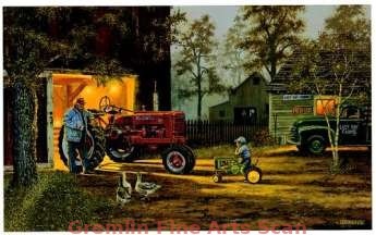 COMMON GROUND Dave Barnhouse fantastic signed lithograph the now famous painting of the old timer and the little boy on his John Deere tractor.