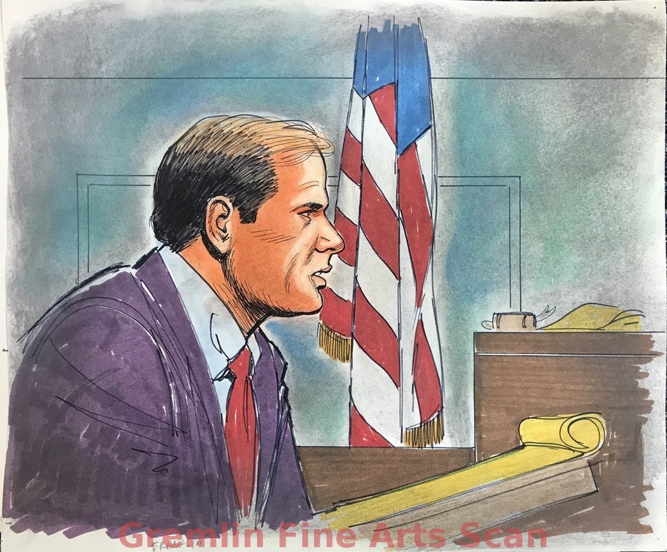 Joseph Franklin - Vernon Jordan 1982 Joseph Franklin on the stand in this dramatic sketch by Bill Lignante.