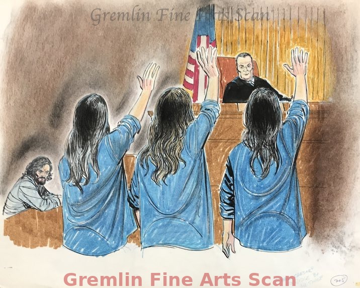 Charles Manson 1971 Charles Manson's trial for the Tate-LaBianca murders and conspiracy to commit murder is underway. Sketch by world reknowned artist, Bill Lignante, for ABC TV News Coverage. This sketch depicts Manson at the defense table as co-defendents Patricia Krenwinkle, Susan Atkins and Leslie Van Houten stand and mock Judge Charles Older by saluting him with a "Hail Ceasar".