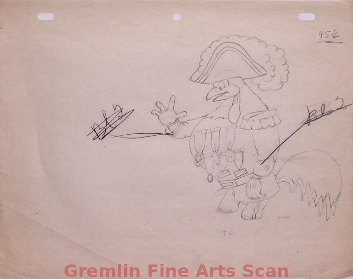 THE HOME GUARD 1941 Very Rare Terrytoons Animation Drawing of the Bemedaled Rooster.