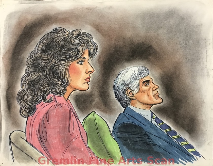 John DeLorean Drug Case. 1984 Christina Ferrare sits with husband John DeLorean suring the