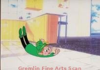LUCKY CHARMS COMMERCIAL 1980’s Production cel of the Leprauchaun from the Lucky Charms cereal commercial. Presented on a color laser background.