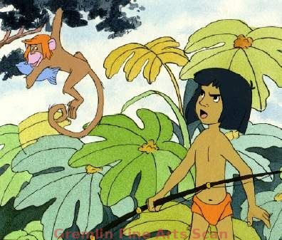 JUNGLE BOOK 1975 Original Watercolor Storybook Illustration Depicting Mowgli Yelling at a Monkey. This Piece was Published in Disneyland Magazine #202, Dated 2/15/75, Page 15. Matted to 11 x 12 Inches. 10572-DA $200.00 Matted