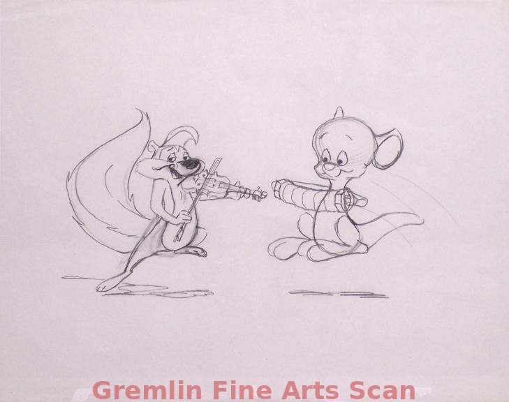 DUELING INSTRUMENTS 1960’s Great Publicity Drawing of Pepe Le Pew & Hippity Hopper in a Scene of Dueling Musical Instruments. This Drawing has been Attributed to Robert McKimson.