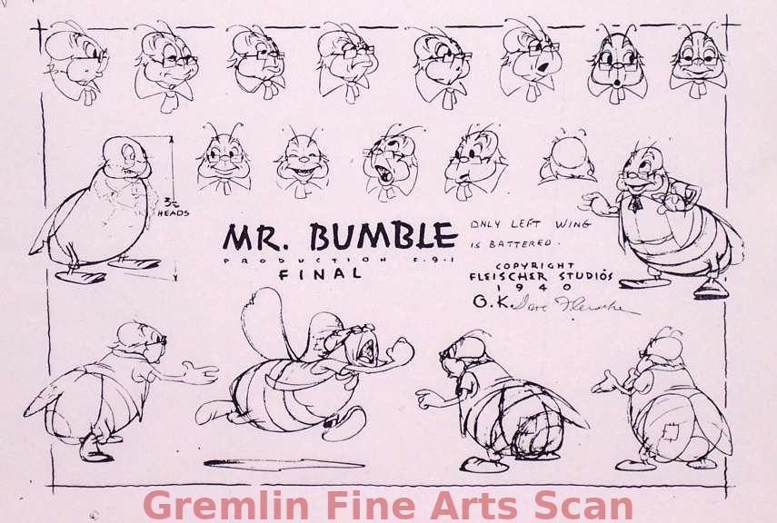 MR. BUG GOES TO TOWN 1940 Xerox Model Sheet of Mr. Bumble.