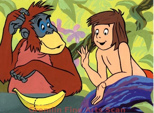 THE JUNGLE BOOK 1973 Mowgli and King Louie are deciding on how to share a banana. This Original Watercolor Painting was Published in Disney’s Now I Know, May 26, 1973. Matted to 11 x 12 Inches. 15975-DA $200.00 Matted