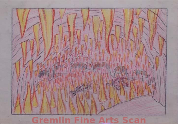 I’LL BE SKIING YA 1947 Bluto is Chasing Olive Through the Cave of Flames. Graphite & Crayon on Paper.