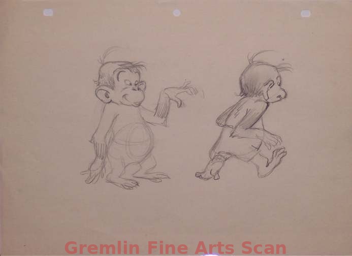 MONKEY DRAWING 1950’S Two Drawings of Junior on One Sheet. From the Collection of Dave Tendlar While at Famous/Paramount Studios.