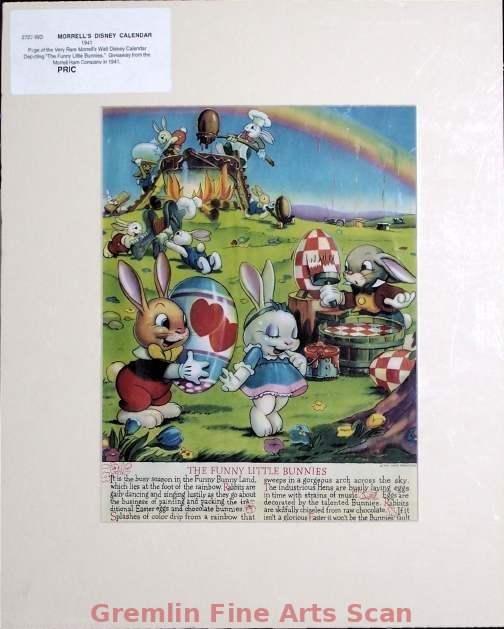 MORRELL’S DISNEY CALENDAR 1941 Page of the Very Rare Morrell’s Walt Disney Calendar Depicting “The Funny Little Bunnies.” Giveaway from the Morrell Ham Company in 1941.