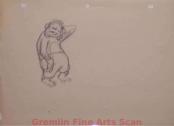 MONKEY DRAWING   1950’S   Drawing of Pop Monkey Scratching his Head. From the Collection of Dave Tendlar.
