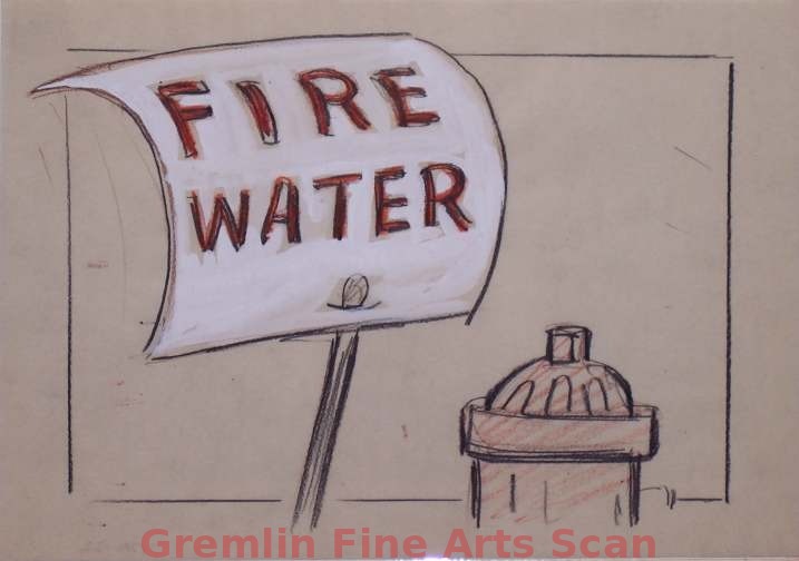 I’LL BE SKIING YA 1947 This is an original storyboard page from the estate of Izzy Klein, one of the best known of the Famous Studios animators and directors. In this scene The Sign Reads “Fire Water.” Graphite & Conte Crayon on Paper.
