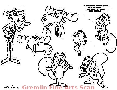 ROCKY AND BULLWINKLE CHARACTERS XEROX MODEL SHEET 1983 Xerox Character Model Sheet of Rocky & Bullwinkle. This Series was used for Licensing Purposes.