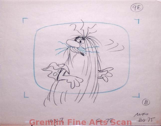CAPTAIN CAVEMAN 1980 Directorial Animation Layout Drawing of Captain Caveman from the Flintstone’s Comedy Show.