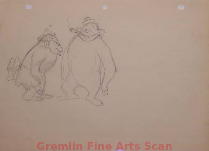 MONKEY DRAWING 1950’S Drawing of Mom & Pop Monkey. From the Collection of Dave Tendlar.