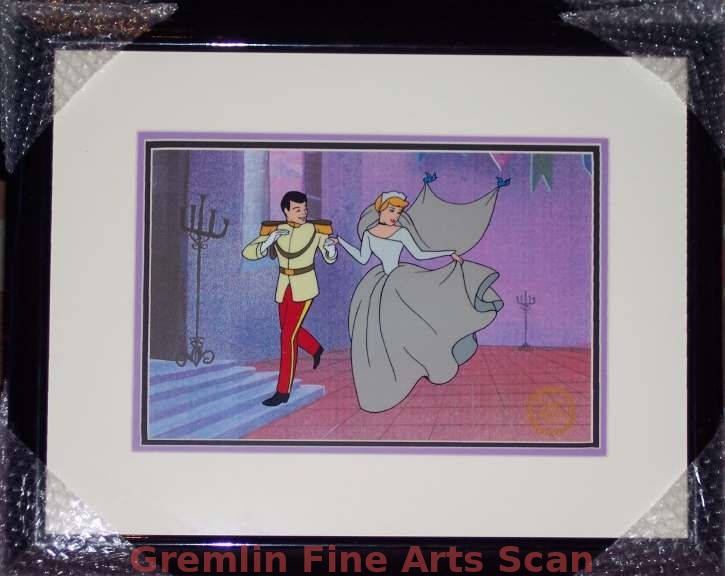 CINDERELLA 1988 Classic Disney sericel depicting Cinderella and Prince Charming at the Ball. Custom triple matted and framed.