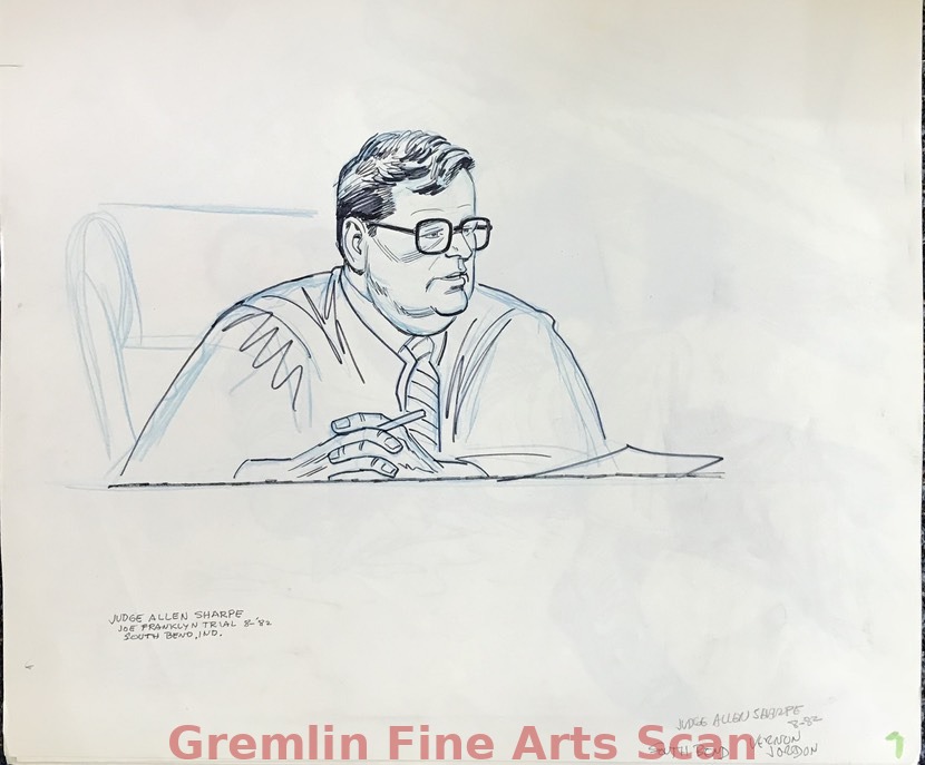 Joseph Franklin - Vernon Jordan 1982 Rough sketch and ink outline of Judge Allen Sharpe by Bill Lignante for