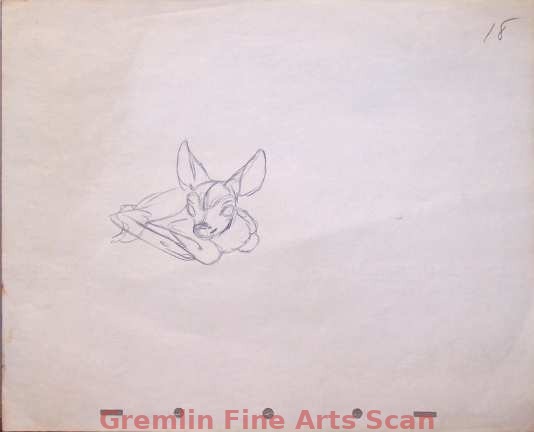 BAMBI   1941   Animator’s Rough of a Newborn Bambi.  Ref. #18.  From the collection of Maurice Noble.