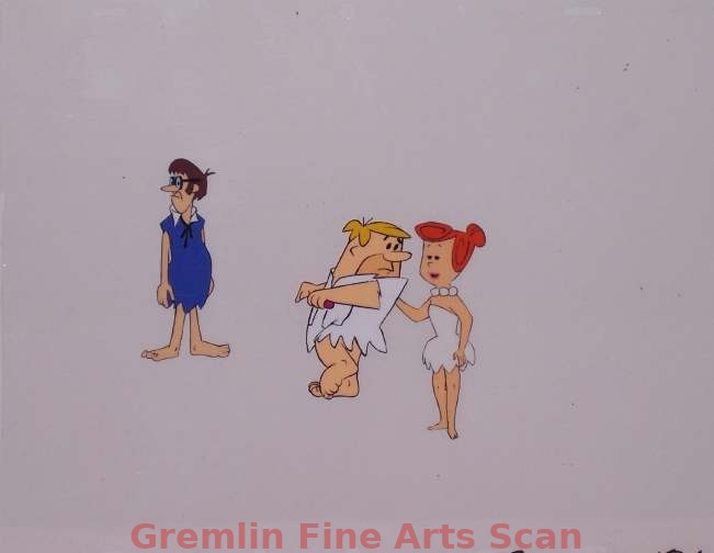THE FLINTSTONES 1970’S Three-Cel Setup of Barney, Wilma and a Third Character.