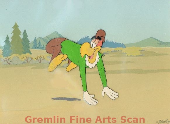 BUZZ BUZZARD 1950’s Production Cel of Buzz Buzzard on a Walter Lantz Stamped Production Background.