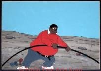 FAT ALBERT AND THE COSBY KIDS 1970’s Multi-Cel Setup of Fat Albert and a Hose Presented on a Watercolor Production Background.