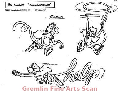 SUPERFRIENDS MODEL SHEET 1977 Studio Print (Xerox) Model Sheet of Gleek. 3 Images.