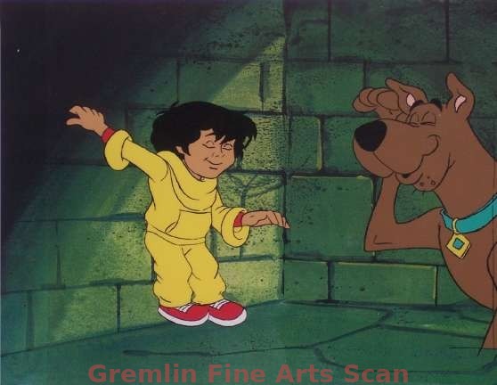 THE 13 GHOSTS OF SCOOBY-DOO 1970’s Production Cel of Scooby-Doo and Flim Flam Presented on a Color Laser Background.