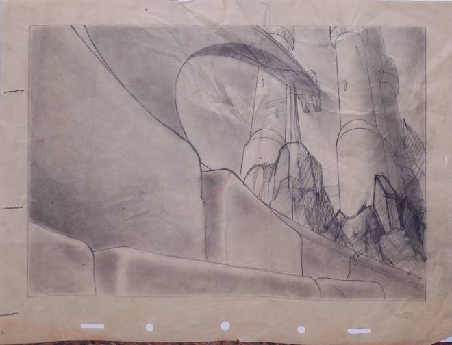 MICKEY AND THE BEANSTALK   1947   A Great View of the Giant’s Castle as Seen from the Perspective of Our Three Heroes.