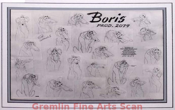 LADY & THE TRAMP 1955 Studio Stat Model Sheet of Boris. Disney Library Stamp on Reverse.