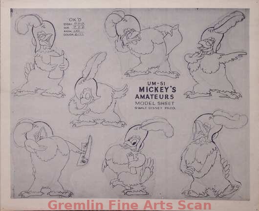 MICKEY’S AMATEURS   1937   Studio Print Model Sheet of Clara Cluck.  7 Full images
