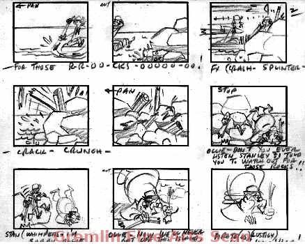 LAUREL AND HARDY 1966 Original Pencil Sheet of 9 Storyboard Scenes Depicting Stan & Ollie’s Antics in the Episode “Shiver Me Timbers”. Page 2.