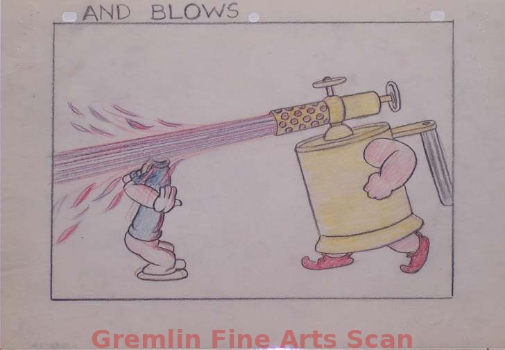 I’LL BE SKIING YA 1947 Bluto Turns Into a Blow Torch as the Flames Continue. Graphite & Crayon on Paper.