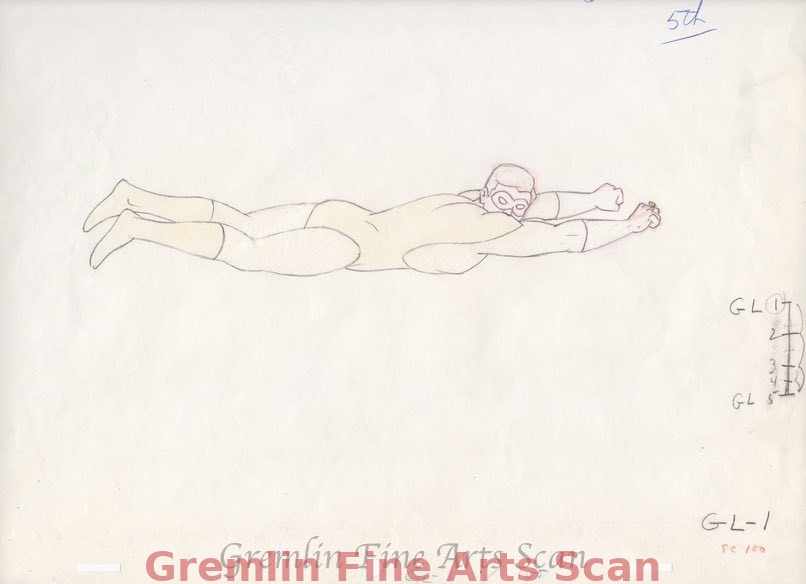 THE GREEN LANTERN 1968 Animation Drawing of the Green Lantern. Animated at Filmation Studios for Ducovny Productions. Overall Size 10 x 12 Inches. 10168-DC $55.00