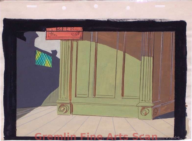 DEDUCE, YOU SAY 1956 Detailed Background Layout Painting of Interior of the Pub. Signed by Maurice Noble. It’s quite a find for any Warner Bros. fan. Chuck Jones directed this great Porky and Daffy Cartoon.