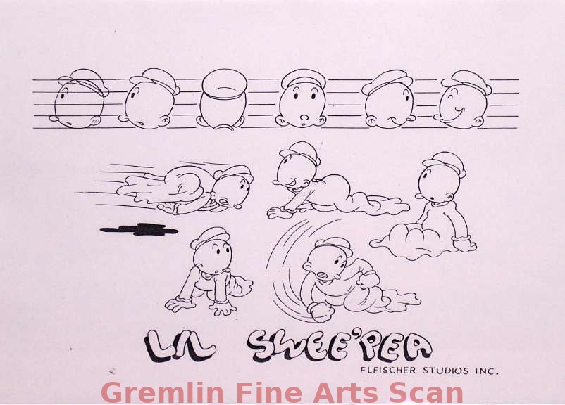 L’IL SWEE’PEA   1936   Xerox model sheet of Sweat Pea (L’il Swee’ Pea) from the Popeye Cartoons