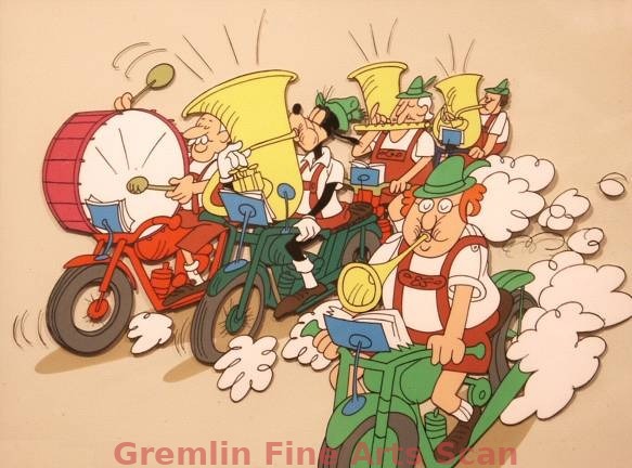 GOOFY 1980’S Production Cel of Goofy Playing a Tuba with the Alpine Brass Motorcycle Band.