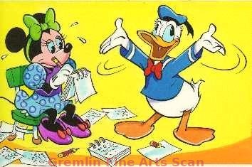 MINNIE & DONALD 1972 Minnie Takes Dictation from Donald in this Beautifully Rendered Watercolor Painting from a European Disney Publication.