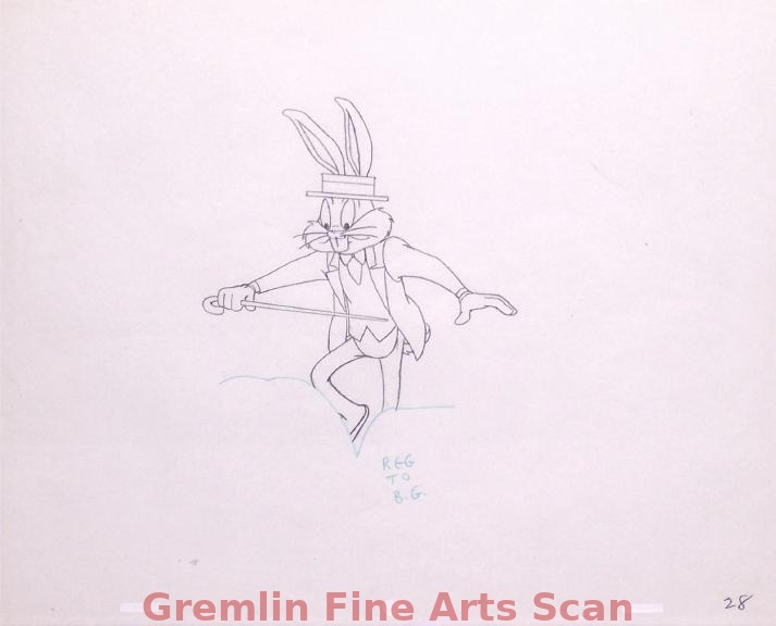 THE BUGS BUNNY SHOW 1960’s Animation Drawing of Bugs with Top Hat & Cane. Ref. #28.