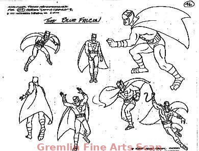 THE BLUE FALCON 1977 Studio Print (Xerox) Model Sheet of the Blue Falcon. 7 Images.