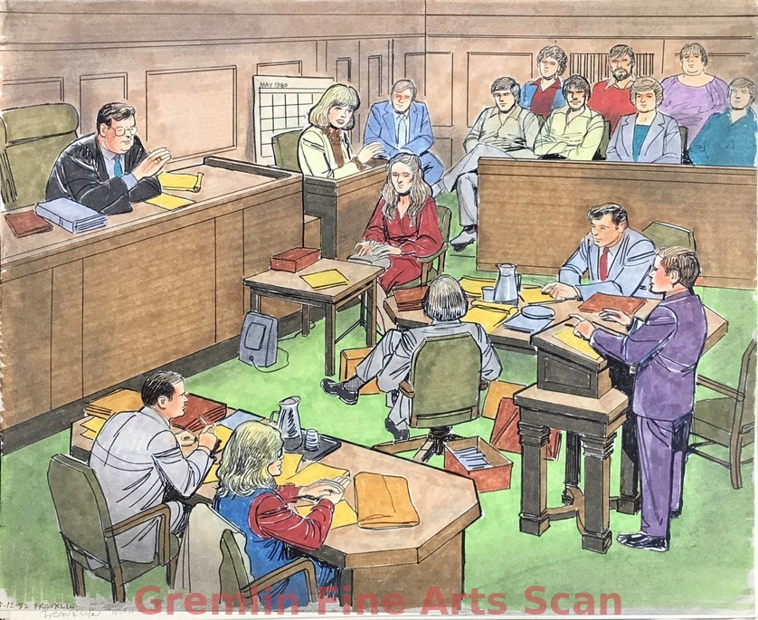 Joseph Franklin - Vernon Jordan 1982 Birds eye view of the courtroom as sketched by Bill Lignante for ABC TV