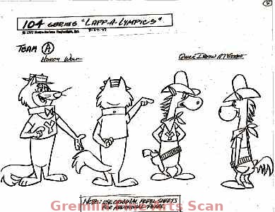 HOKEY WOLF AND QUICK DRAW McGRAW 1977 Studio Print (Xerox) Model Sheet of Hokey Wolf and Quick Draw McGraw. 4 Images.