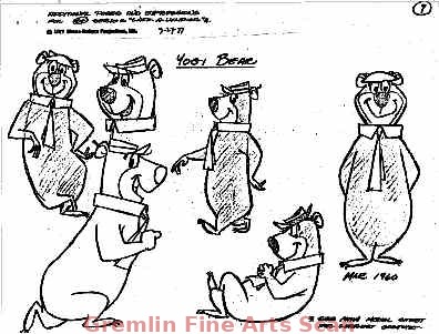 YOGI BEAR 1977 Studio Print (Xerox) Model Sheet of Yogi Bear. 6 Images.