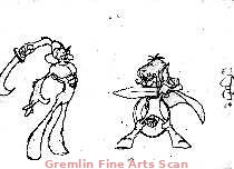 WIZARDS 1977 Animation Drawing of Weehawk Dueling with a Mutant Soldier.