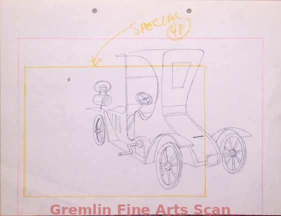 THERE AUTO BE A LAW 1953 Director’s Layout Drawing of an Old Roadster.